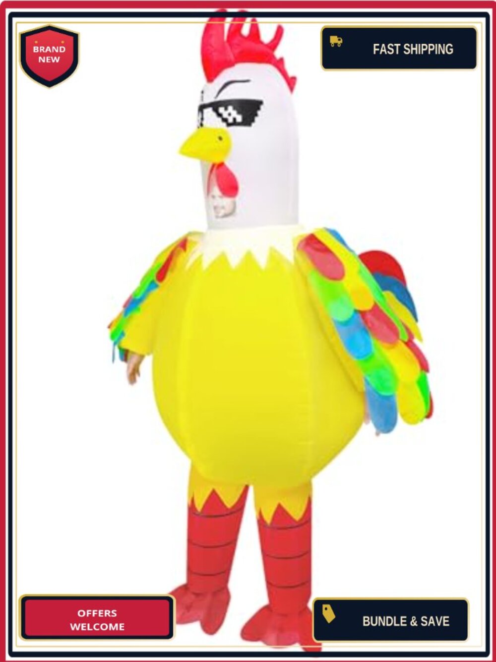 Inflatable Chicken Costume Adult Blow Up Halloween Cosplay Polyester